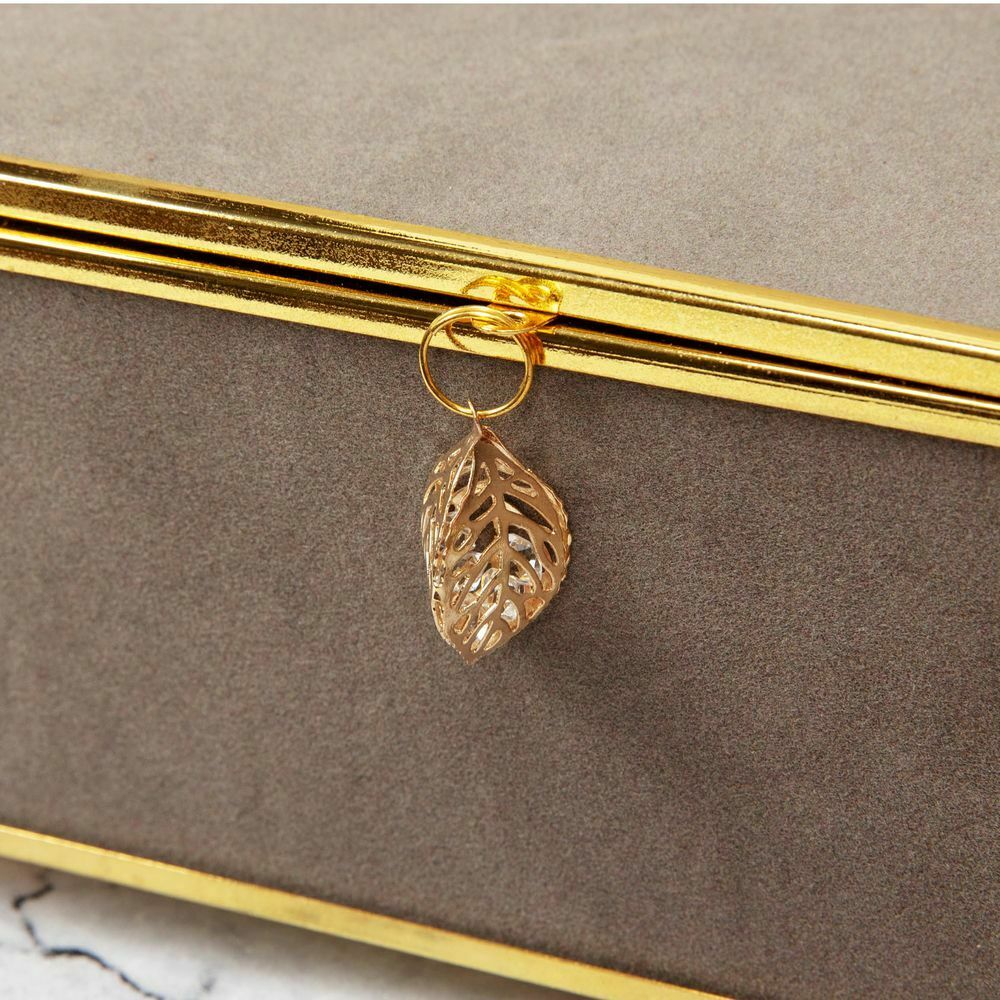Sophia Grey Jewellery Box with Gold Leaf Detail - Medium