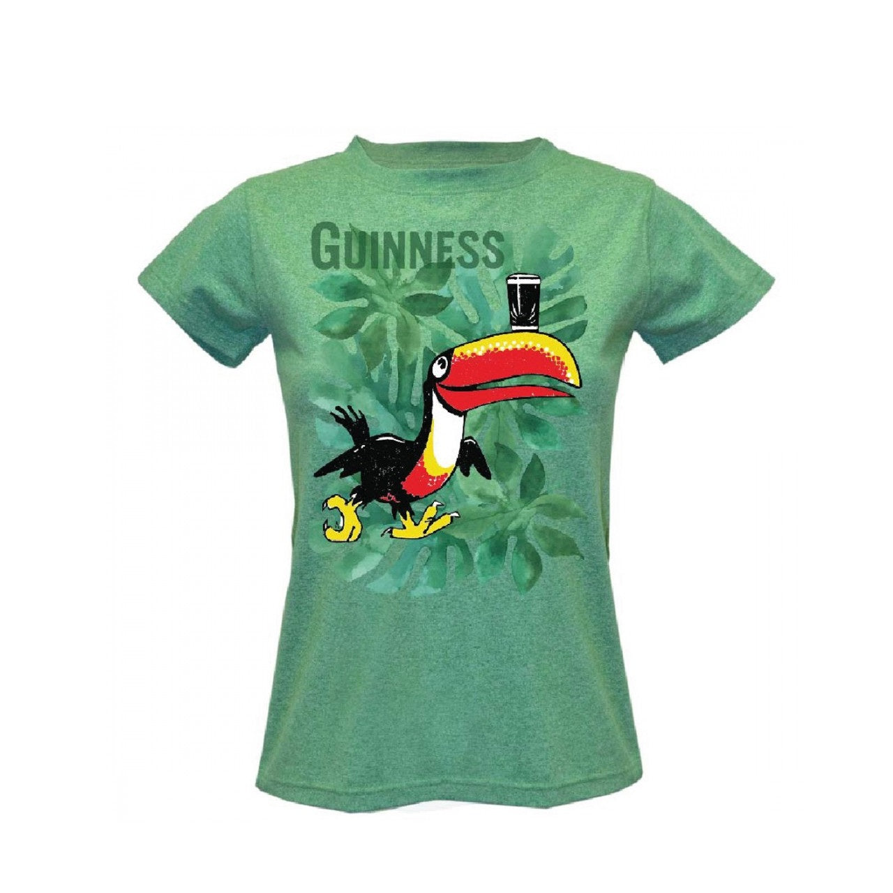 Guinness Green Toucan Ladies T-Shirt  T-shirt with printed graphic features the time-honoured Guinness toucan mascot, crew neck classic fit for comfort and style  - Official Guinness merchandise - Ladies fit t-shirt - Green - Machine Washable
