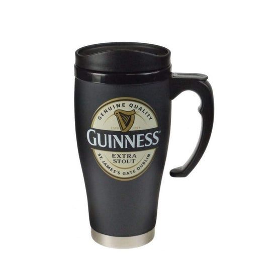 Guinness Label Travel Mug - Large  Guinness travel mug with stainless steel interior where your liquid will stay hot or icy cold for hours.