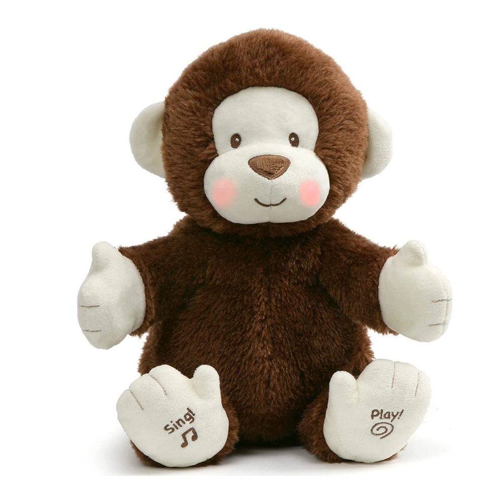 GUND Clappy The Animated Monkey  Hello, baby, Clappy is an enthusiastic monkey with two different play modes. Press the left foot to play an interactive clapping game, and the right to hear the song "If You're Happy and You Know It" in a cute child's voice.