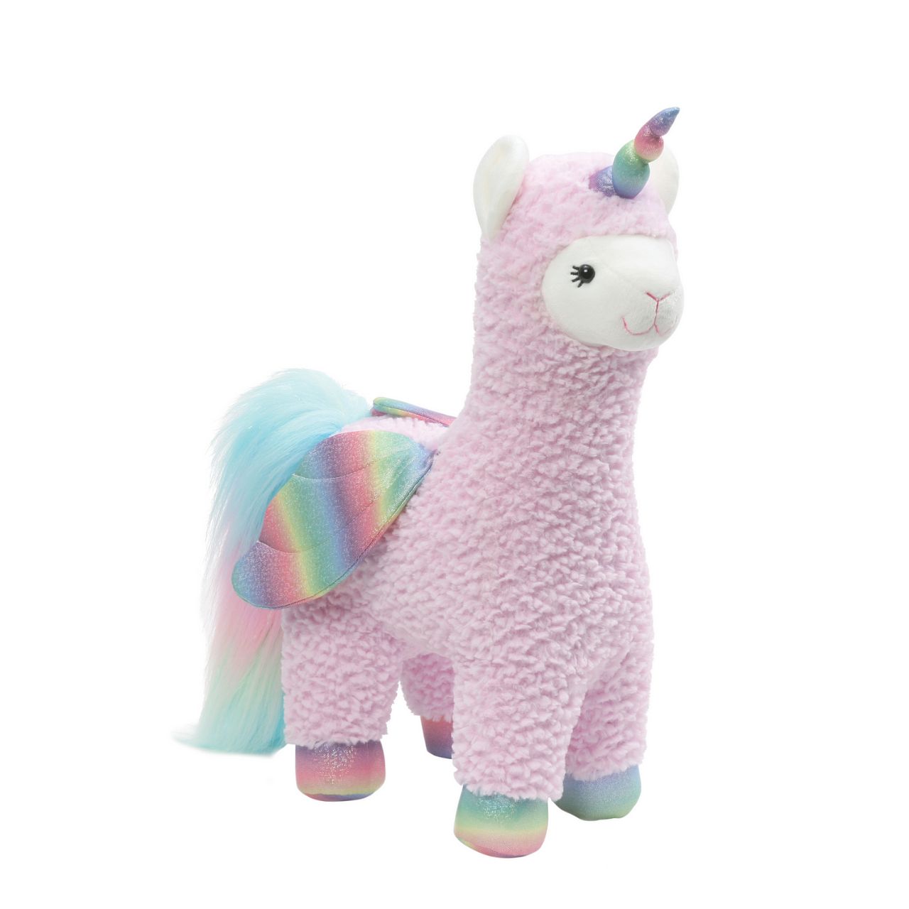 Llamacorn with Wings by GUND  What do you get when you cross a Unicorn with a Llama? A Llamacorn of course| And this is no ordinary Llamacorn. Her rainbow horn matches not only her rainbow hooves, but also her rainbow wings and tail.