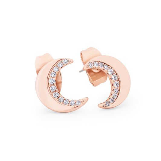 Tipperary Crystal Half Moon Stud Rose Gold Earrings