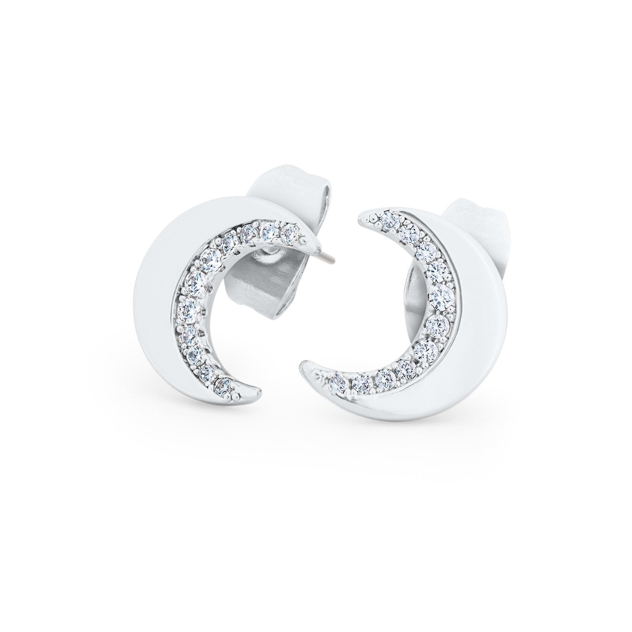 Tipperary Crystal Half Moon Stud Silver Earrings