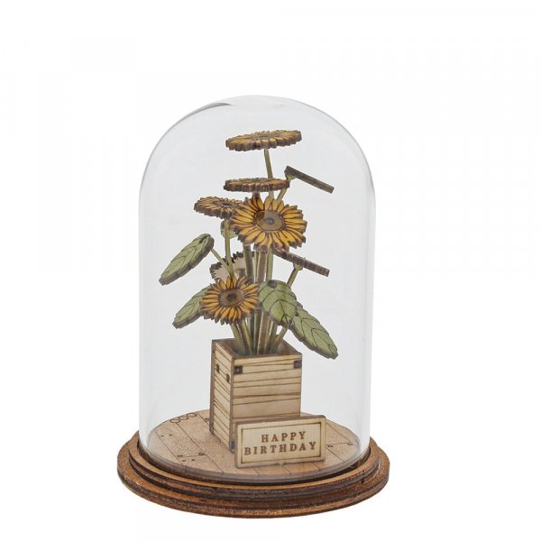 Happy Birthday Flower Figurine  Because everyone loves flowers on their Birthday. This eco-friendly glass dome decoration encases a bunch of stunning yellow flowers, adorned with a Happy Birthday plaque. 