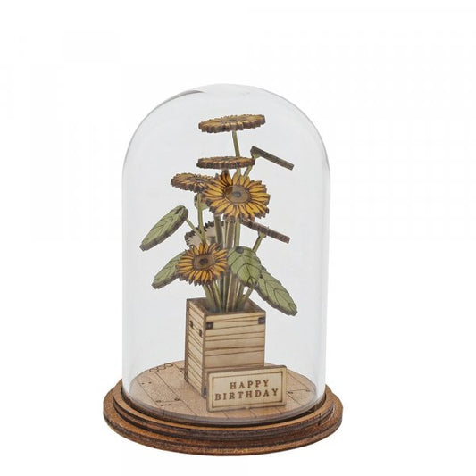 Happy Birthday Flower Figurine  Because everyone loves flowers on their Birthday. This eco-friendly glass dome decoration encases a bunch of stunning yellow flowers, adorned with a Happy Birthday plaque. 