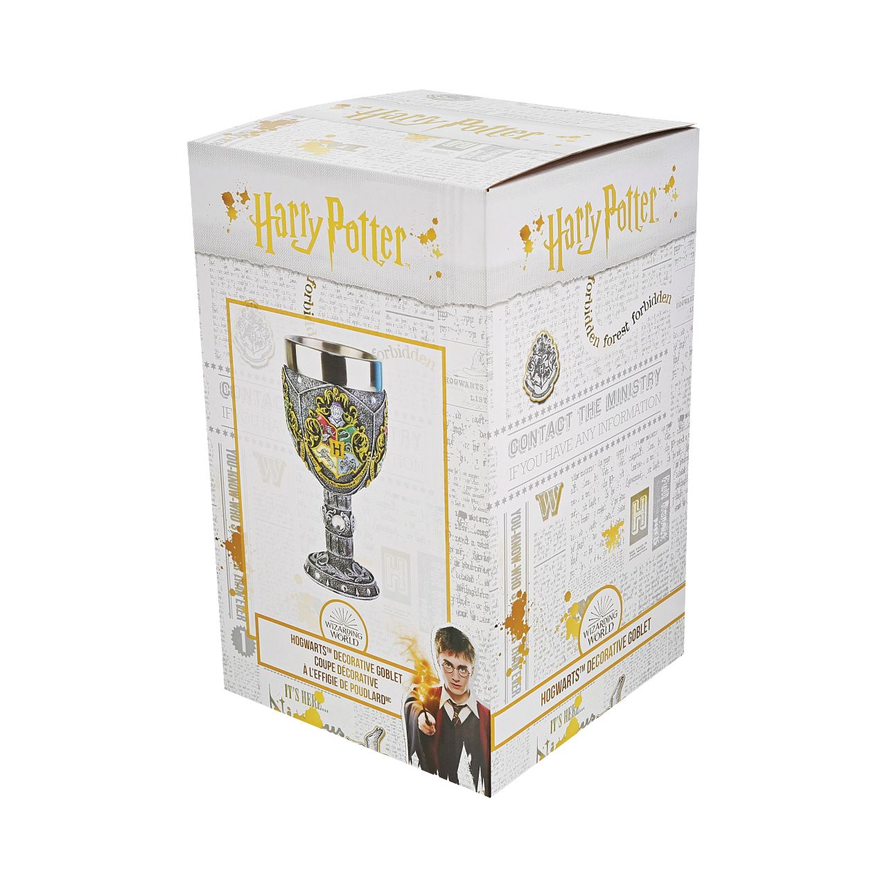 Hogwarts Decorative Goblet  Founded by the four greatest wizards of their time, Hogwarts School of Witchcraft and Wizardry has long been the pinnacle of magical learning. Show your school spirit with this elegant decorative goblet. Stainless steel rim.