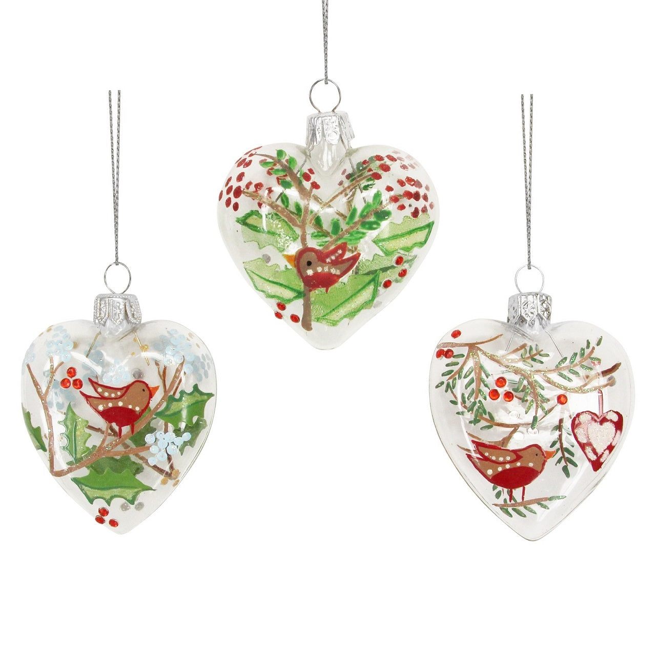 Gisela Graham Heart-Shaped Bauble with Robin Christmas Decoration - Blue  Browse our beautiful range of luxury Christmas tree decorations and ornaments for your tree this Christmas.  Add style to your Christmas tree with this beautiful heart-shaped glass bauble decorated with a robin Christmas hanging ornament.