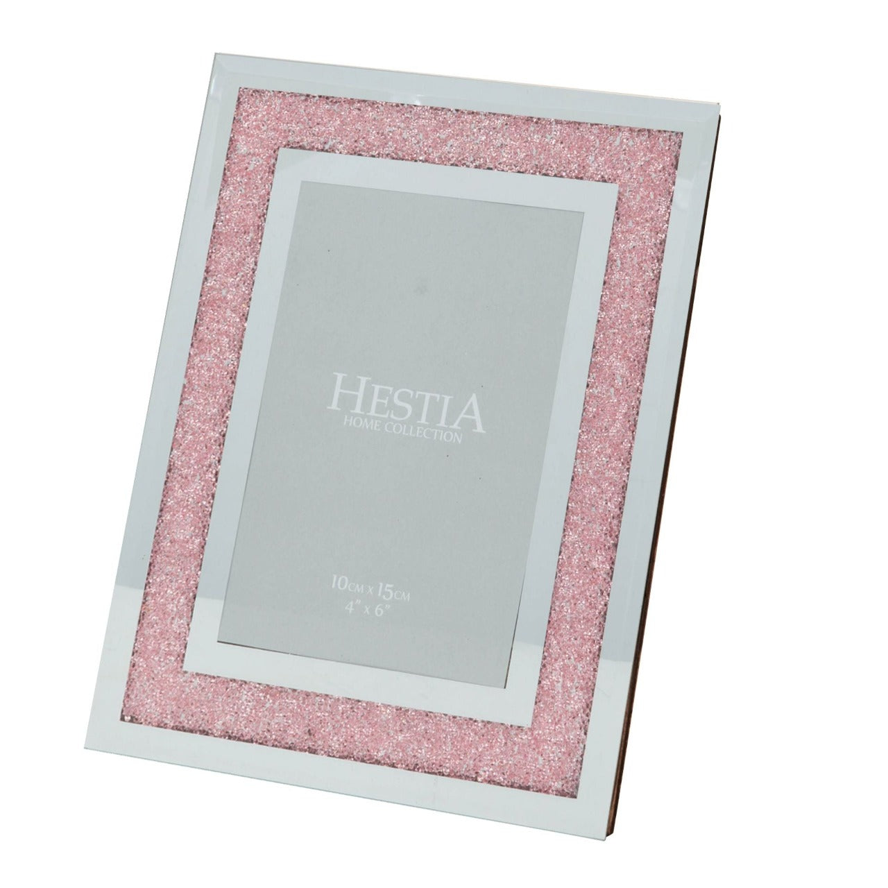 HESTIA Mirror & Blush Crystal Glass Picture Frame 4" x 6"  A mirror and blush crystal, 4" x 6" portrait photo frame, with blush pink crystal detailing. This contemporary photo frame brings a modern twist on the classic glass frame design.