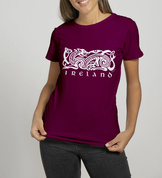 Ladies Ireland Celtic Dog T-Shirt Burgundy