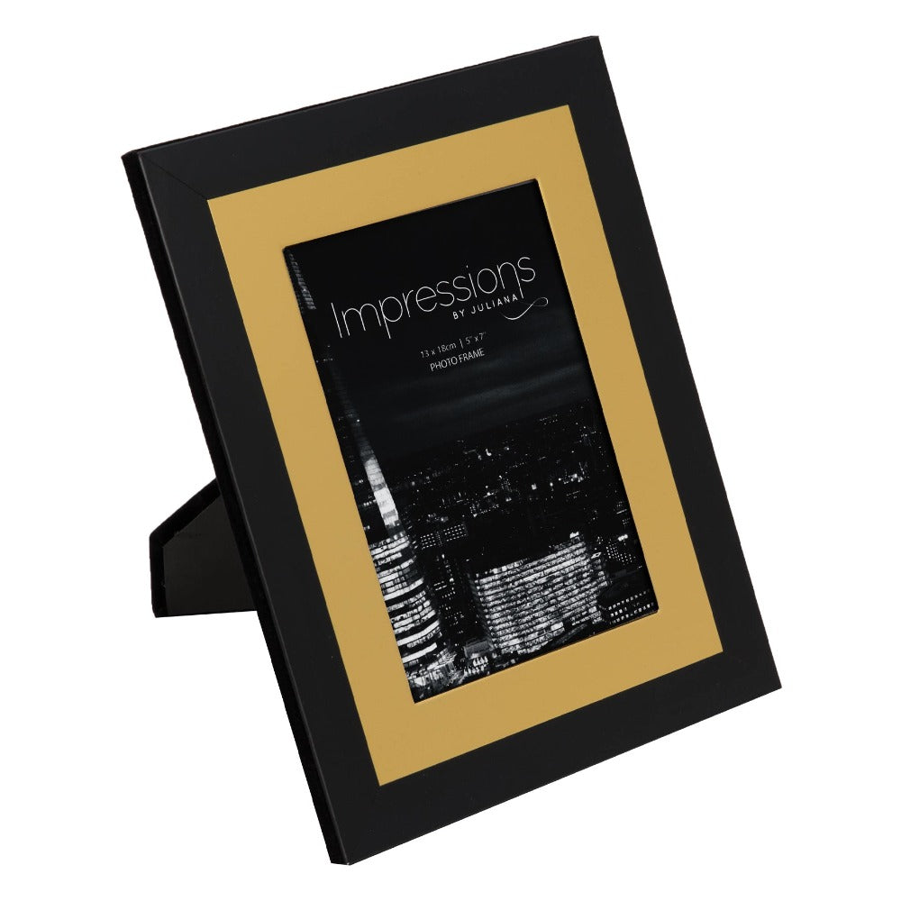 Impressions Aluminium Photo Frame Black Outer Rim  5" x 7"  A contemporary two tone matt black and brushed gold aluminium photo frame. From IMPRESSIONS® - letting your photos speak their thousand words.