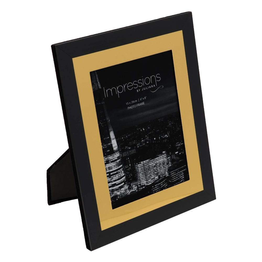 Impressions Aluminium Photo Frame Black Outer Rim  6" x 8"  A contemporary two tone matt black and brushed gold aluminium photo frame. From IMPRESSIONS® - letting your photos speak their thousand words.