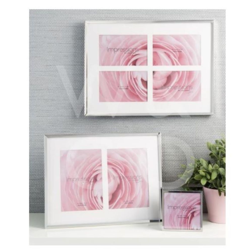 Impressions Silver Plated Double Photo frame 5" x 7"  A beautifully elegant silver plated photo frame with double 5" x 7" aperture from IMPRESSIONS® by Juliana. Complete with crisp white mount, luxury black velveteen standing strut and wall hook.