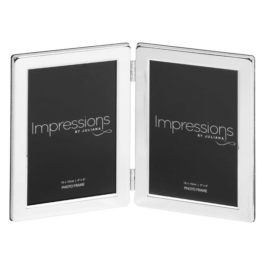 Impressions Silver Plated Hinged Double Frame 4" x 6"  A hinged silver plated double aperture photo frame from IMPRESSIONS® by Juliana.