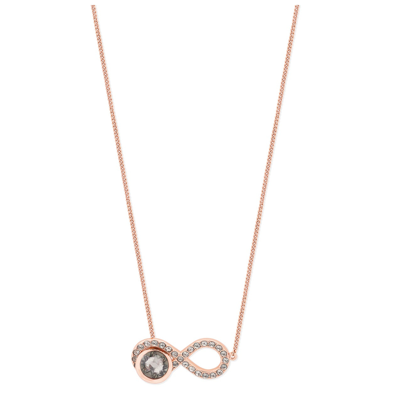 Tipperary Crystal Rose Gold Infinity Pendant Grey Topaz