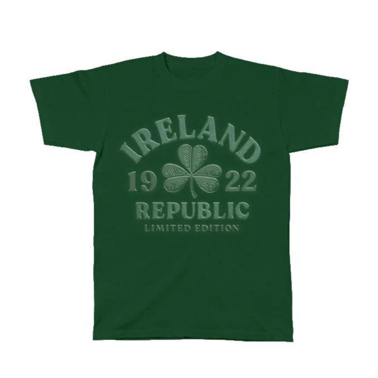 Cara Craft Ireland Bottle Green Embossed 1922 T-Shirt  - 100% cotton - Ash 99% cotton,1% polyester - Heather Grey 97% cotton, 3% polyester - Crew Neck - Designed And Printed in Ireland By Cara craft - Machine Washable