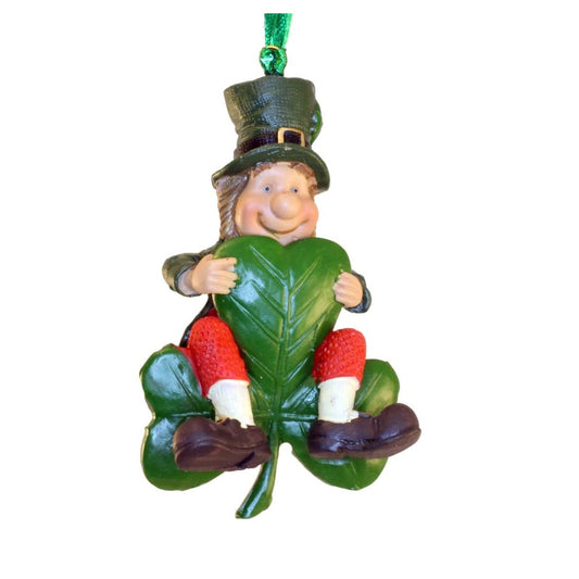 Irish Finnian's Decoration - Leprechaun on Shamrock  Hand Painted