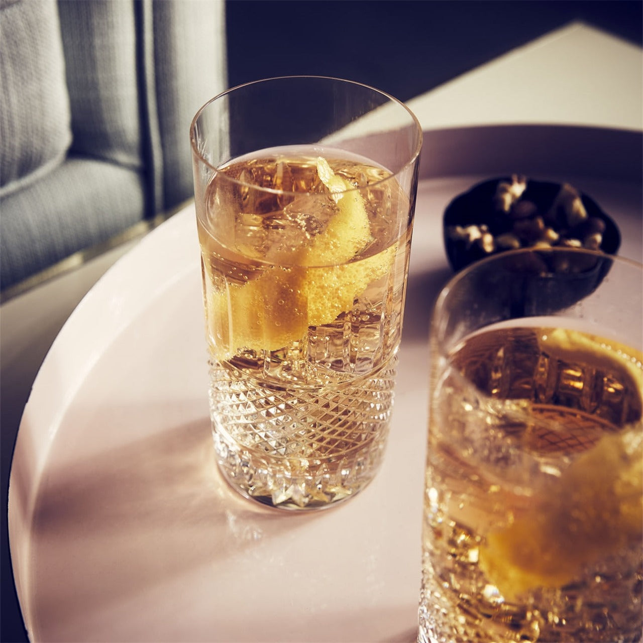 Waterford Crystal Irish Lace Hiball Pair  Inspired by the world-renowned patterns of Irish lace making, the Waterford Mastercraft Irish Lace Highball’s intricately cut design is unsurpassed.
