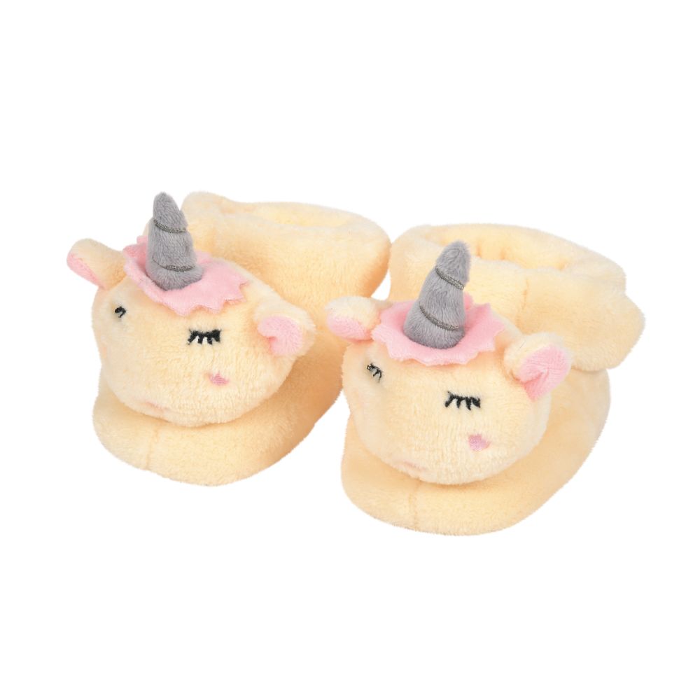 Izzy and Oliver Baby Collection Unicorn Baby Booties  These Unicorn Booties are the perfect accessory for any little one. Made from oh-so-soft material, 100% cotton and suitable from 0m+ upwards. Cute little faces are embroidered and each feature safety dots on the bottom for anti-slip.