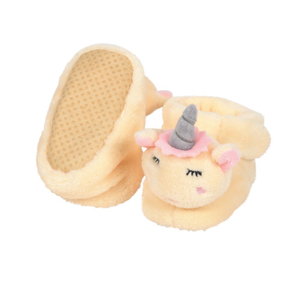 Izzy and Oliver Baby Collection Unicorn Baby Booties  These Unicorn Booties are the perfect accessory for any little one. Made from oh-so-soft material, 100% cotton and suitable from 0m+ upwards. Cute little faces are embroidered and each feature safety dots on the bottom for anti-slip.