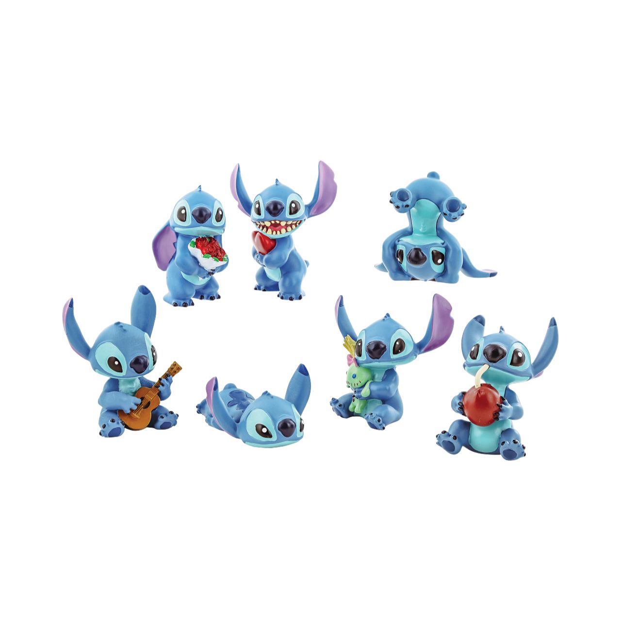 Stitch Guitar Figurine Disney Showcase  Here to play you your favourite tune, Lilo's best friend Stitch will turn any frown upside down. With perked ears and a sweet smile, this little guy will help your mind drift away to Hawaiian paradise.