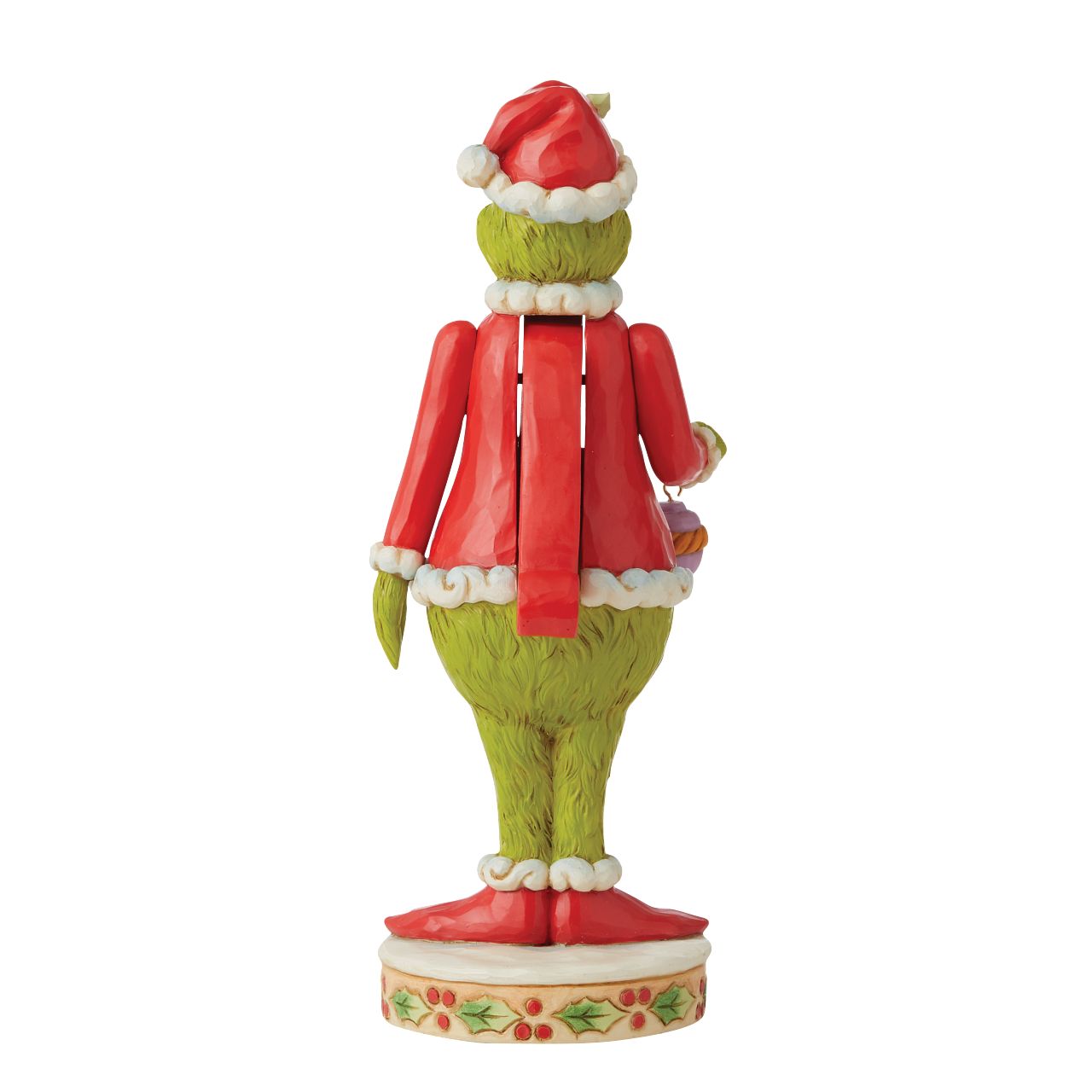 Grinch Nutcracker Figurine - The Grinch by Jim Shore  Marrying two beloved holiday figures, Jim Shore creates a Grinch Nutcracker that captures the grump in all his glory. With holly brimmed in his Santa hat, no one dares kiss this Christmas curmudgeon for fear of being cracked across the face.