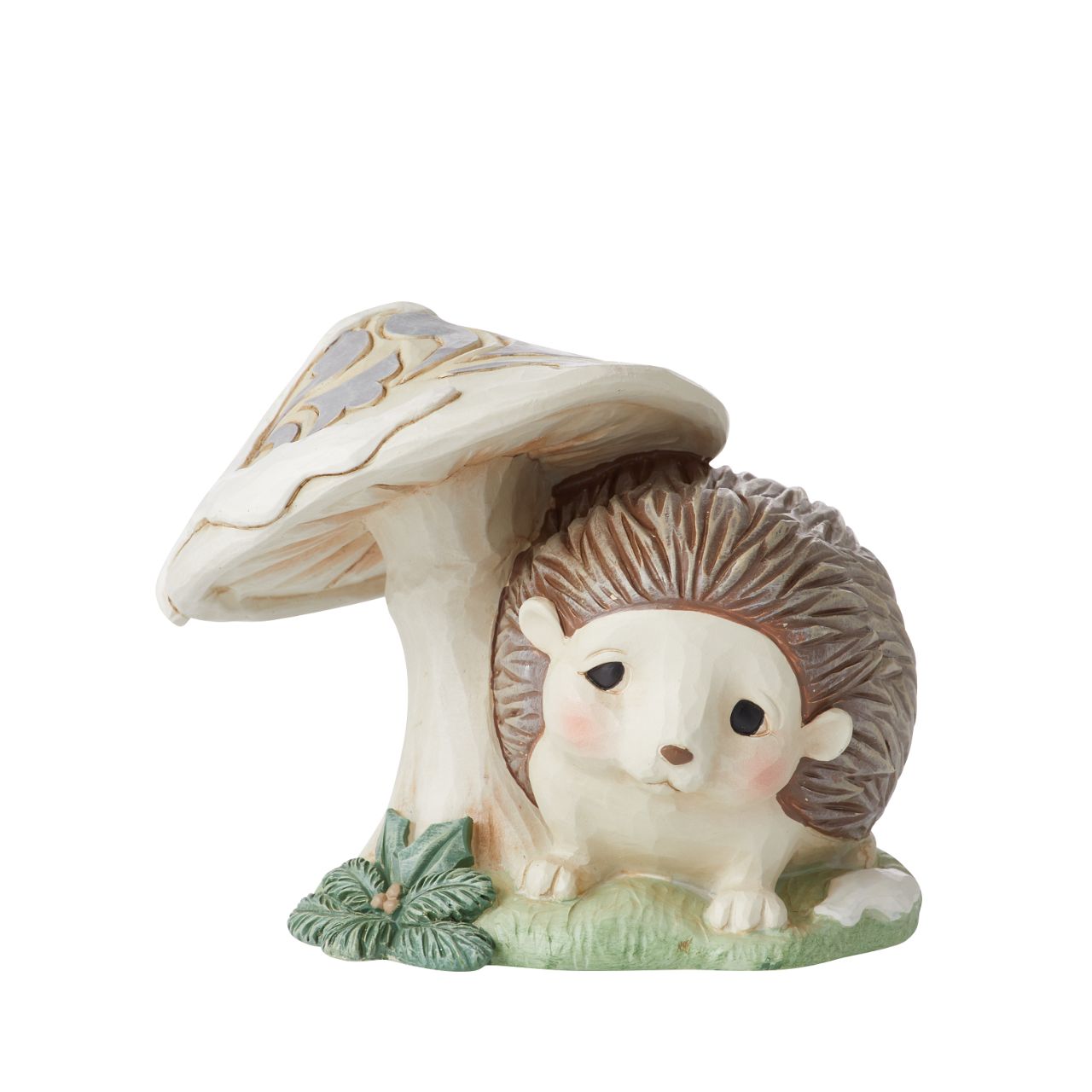 Jim Shore White Woodland Collection Hedgehog by Mushroom Mini Figurine  The White Woodland Collection showcases Intricate Jim Shore designs, with soft neutral colour palette suitable for many styles of home décor. This magical collection on Minatare Figurines is a perfect gift for anyone wanting to start a White Woodland Collection.