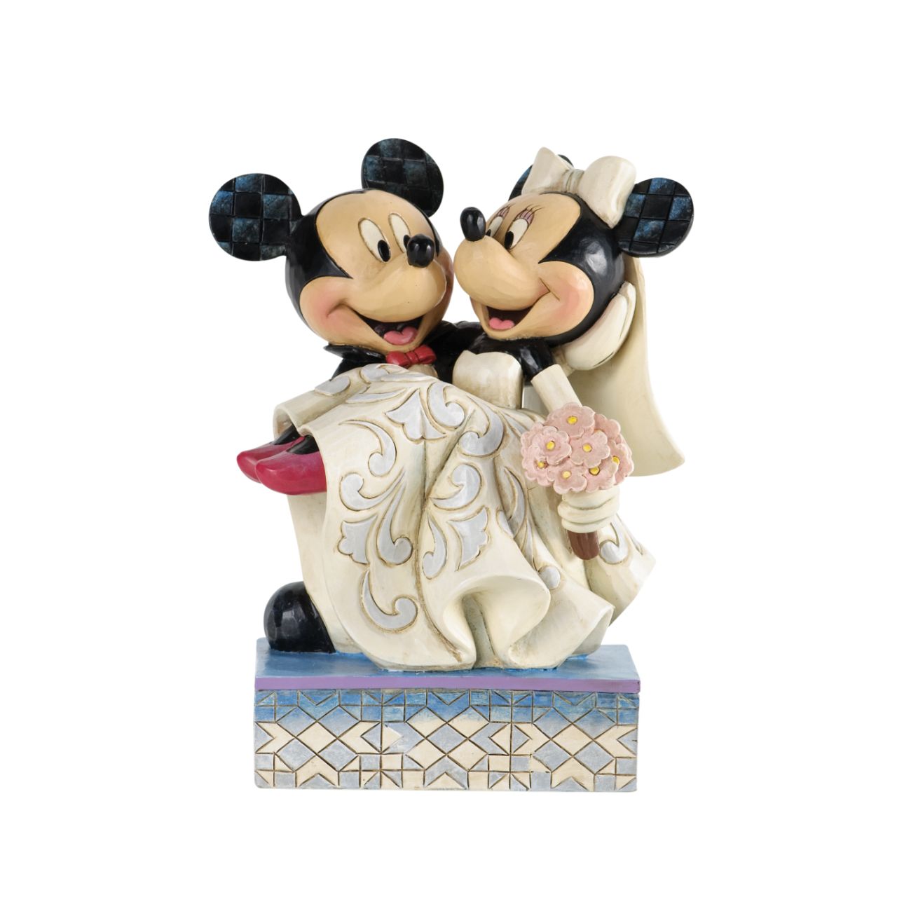 Jim Shore - Congratulations - Disney Mickey & Minnie Mouse Figurine  This Mickey and Minnie Wedding figurine is designed by award winning artist and sculptor, Jim Shore for the Disney Traditions brand. The figurine is made from cast stone.