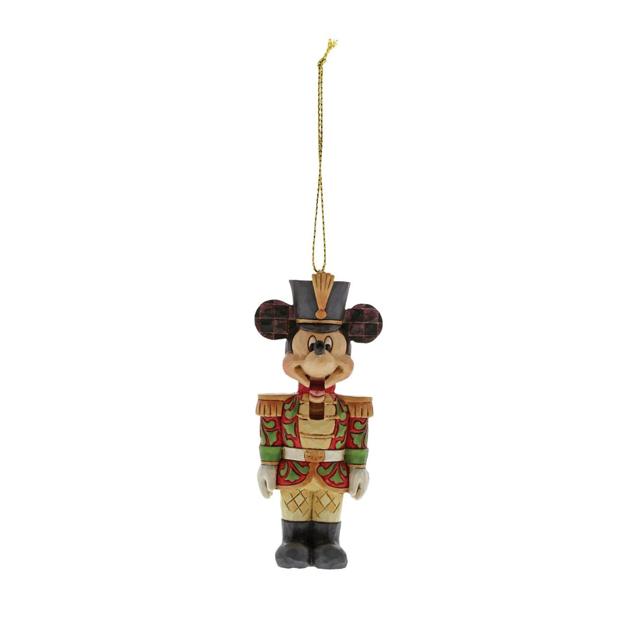Jim Shore Mickey Mouse Nutcracker Christmas Hanging Ornament  Mickey Mouse is ready to make his debut in the Christmas classic, The Nutcracker. Handcrafted and hand-painted, this timeless ornament features Jim Shore's signature folk art motifs and playful use of colour.