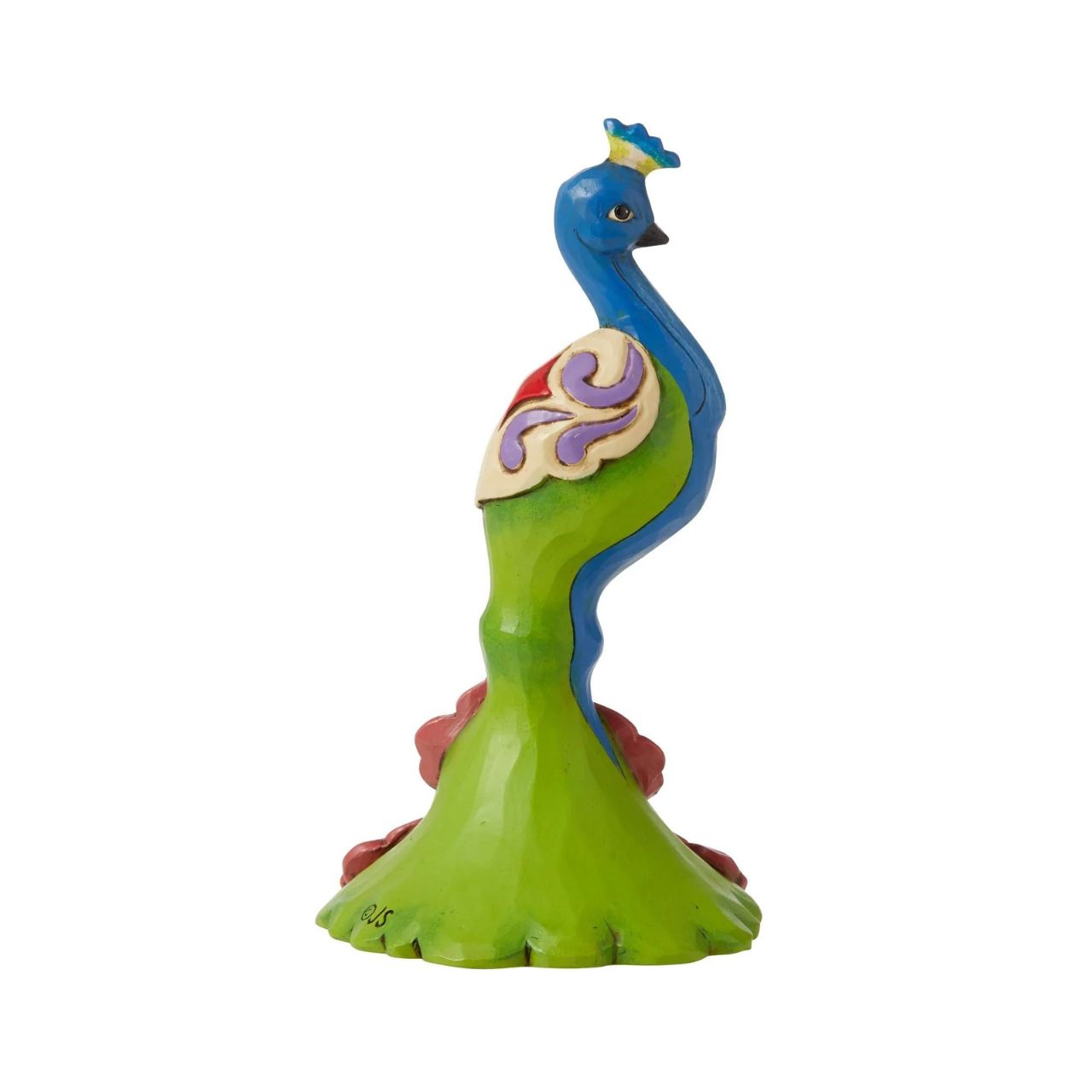 Peacock Mini Figurine  Handcrafted in breath-taking detail, this delightful Peacock Mini Figurine is beautifully decorated in Jim Shore's subtle combination of traditional quilt. These charming friends of the animal kingdom bring a small dose of delight into your home with sweet dispositions and delicate craftsmanship.