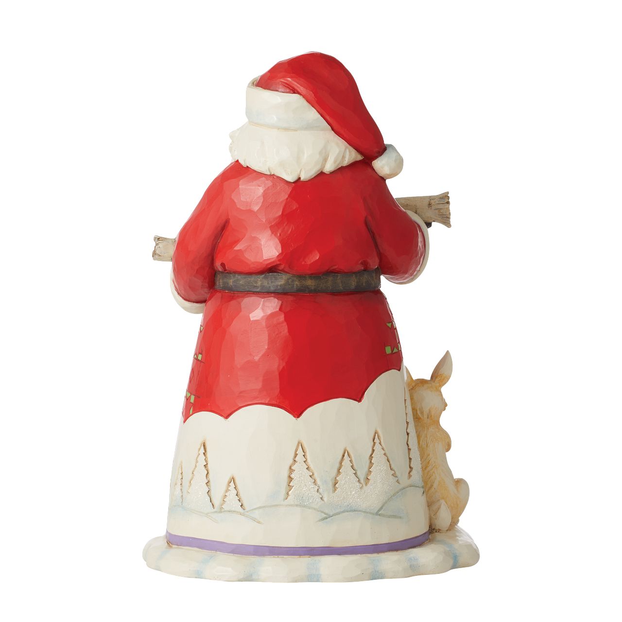 Jim Shore Santa With Birch Branch and Animals Figurine A woodland Santa has a bunny at his feet and holds a birch branch with tiny birds perched on it in this sweet Jim Shore figurine. Santa's cloak features an intricately designed design of deer in a winter landscape. 