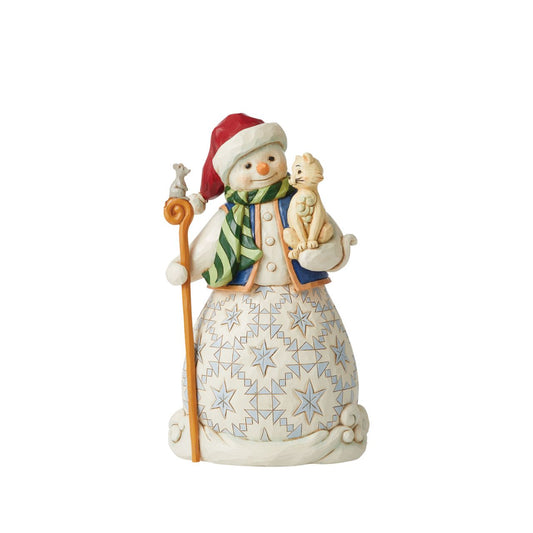 Jim Shore Heartwood Creek Christmas Snowman Holding Cat Figurine  "Chase a happy Holiday" Created in the iconic Heartwood Creek style, Jim Shore has designed a piece to celebrate both friendship and animal lovers all over.