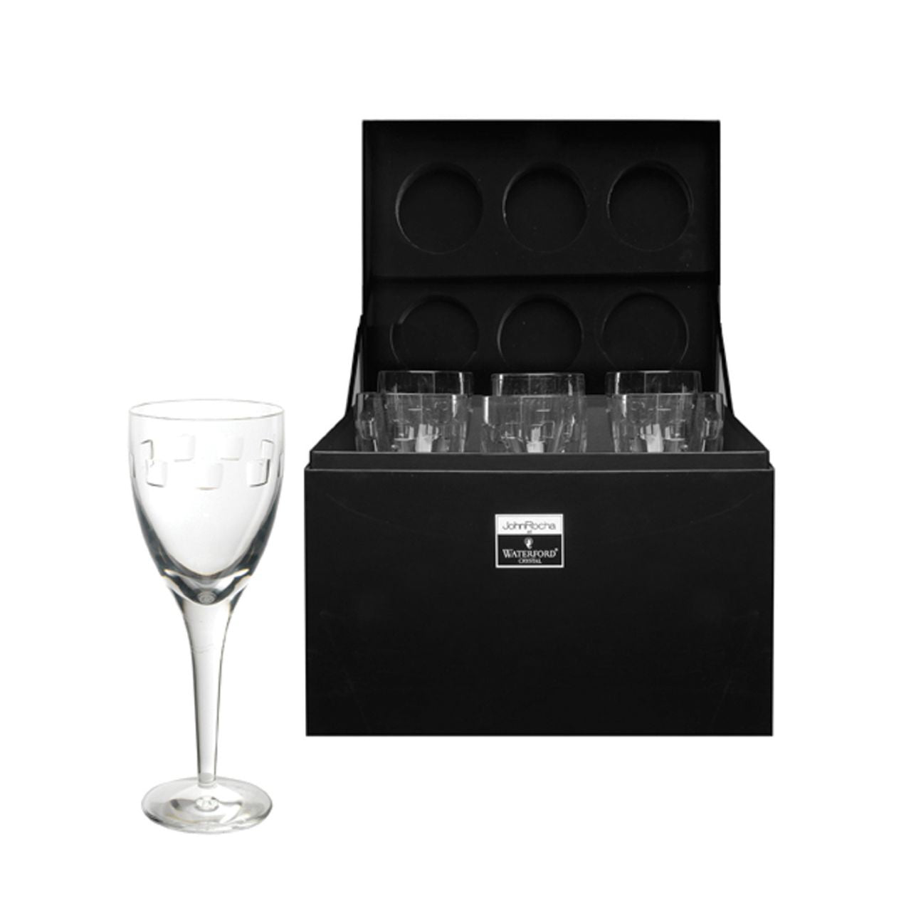 Waterford Crystal John Rocha Geo Red Wine Presentation Box Set of 6  John Rocha Geo Red Wine glasses for Waterford. Featuring a dynamic geometric motif on brilliant crystal, John Rocha's Geo collection epitomises his design style, evoking simple elegance and a contemporary vision.  This John Rocha Geo Red Wine from Waterford is a stylish addition to your dining collection. Made from a sparkling clear crystal, Red Wines are designed in a contemporary style and finished with geometric cutting along the rim.