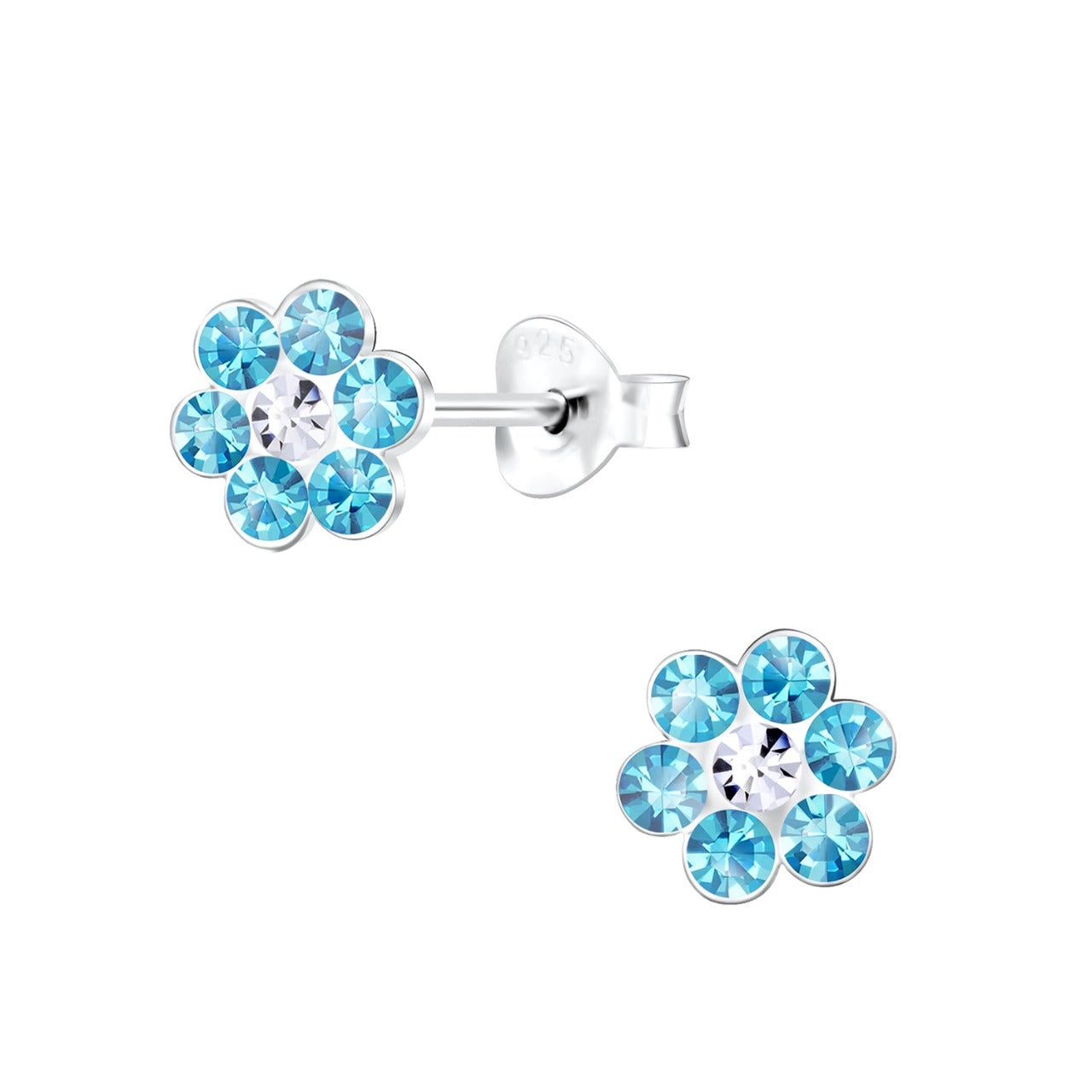 Kilkenny Silver Kids Crystal Flower Stud Earrings - Blue  Sterling silver crystal stud earrings with many colours to choose from.  These stunning earrings are a great finishing touch for your girl's daily fashionable outfit.