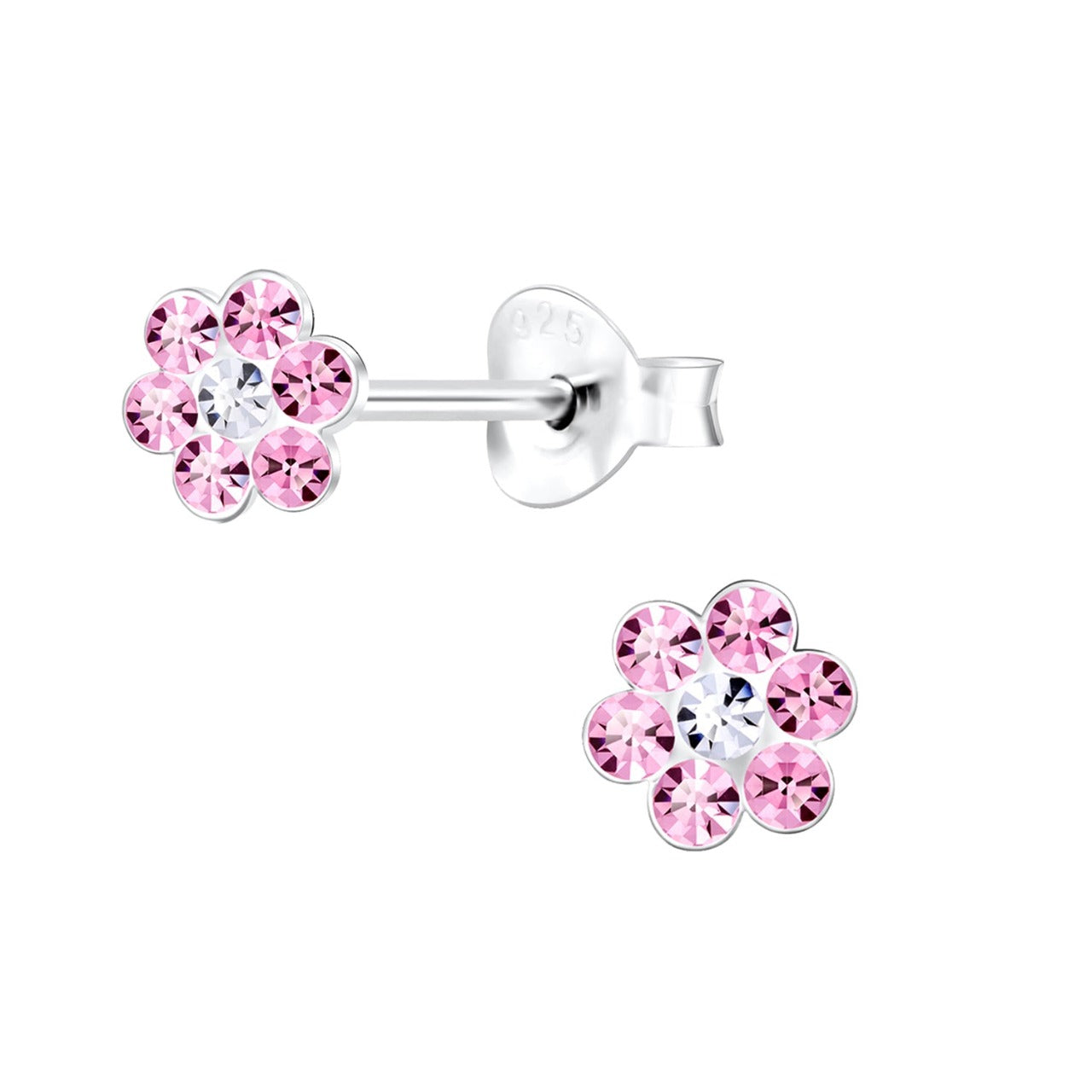 Kilkenny Silver Kids Crystal Flower Stud Earrings - Pink  Sterling silver crystal stud earrings with many colours to choose from.  These stunning earrings are a great finishing touch for your girl's daily fashionable outfit.