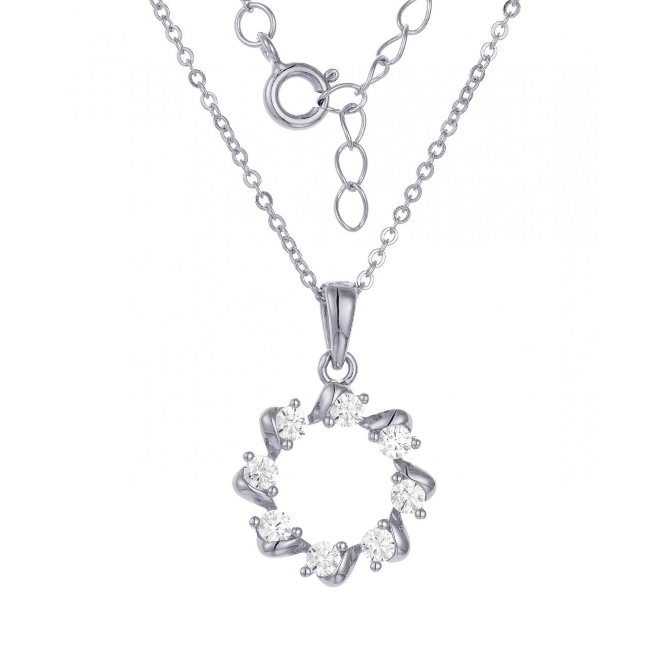 Sterling Silver Circle Necklace by Kilkenny Silver  Sterling silver necklace with clear coloured cubic zirconia stones.