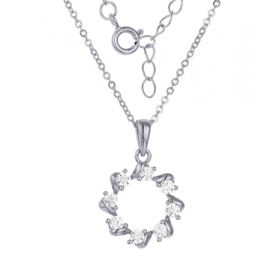 Sterling Silver Circle Necklace by Kilkenny Silver  Sterling silver necklace with clear coloured cubic zirconia stones.
