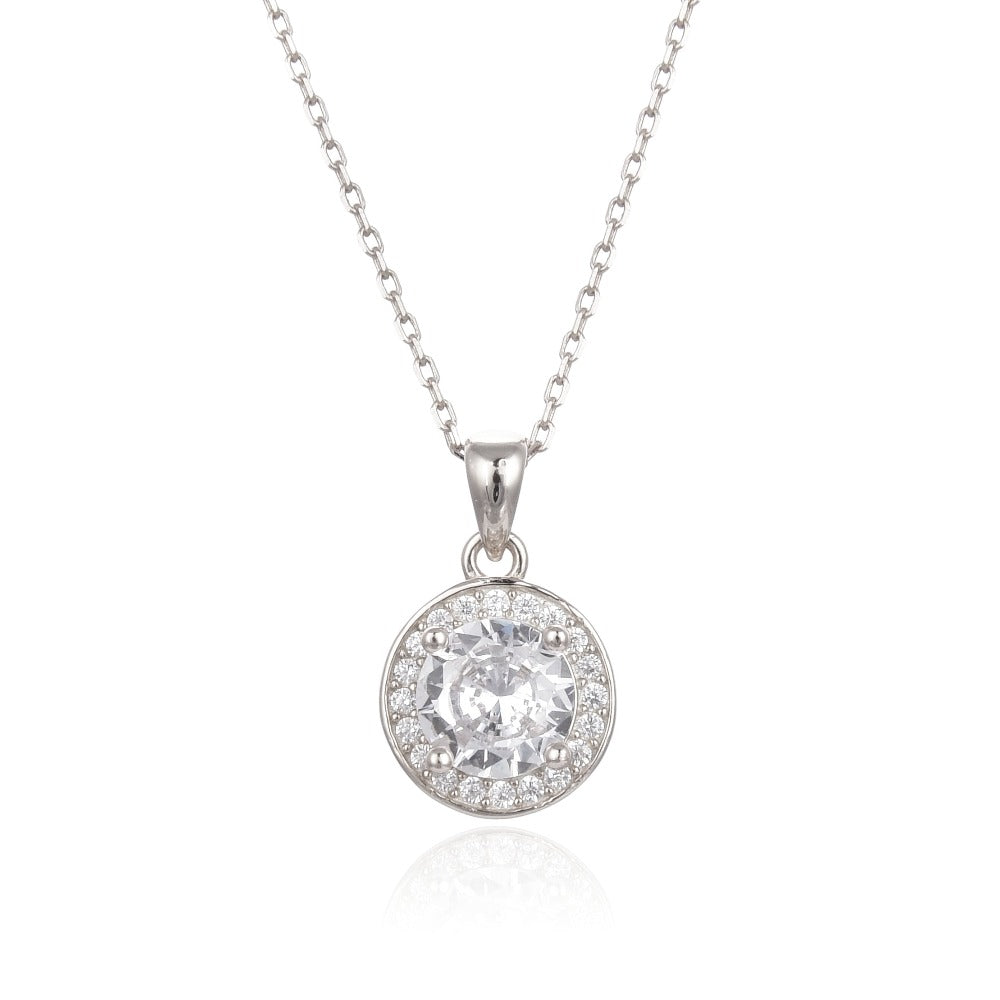 Kilkenny Silver Silver Diamante Necklace  Sterling silver pendant with clear coloured stones on 18 inch chain.