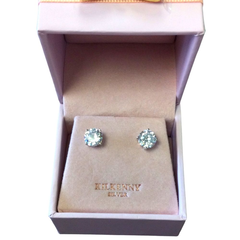 Kilkenny Silver CZ Medium Stud Earrings  Sterling silver stud with clear coloured crystal stone.