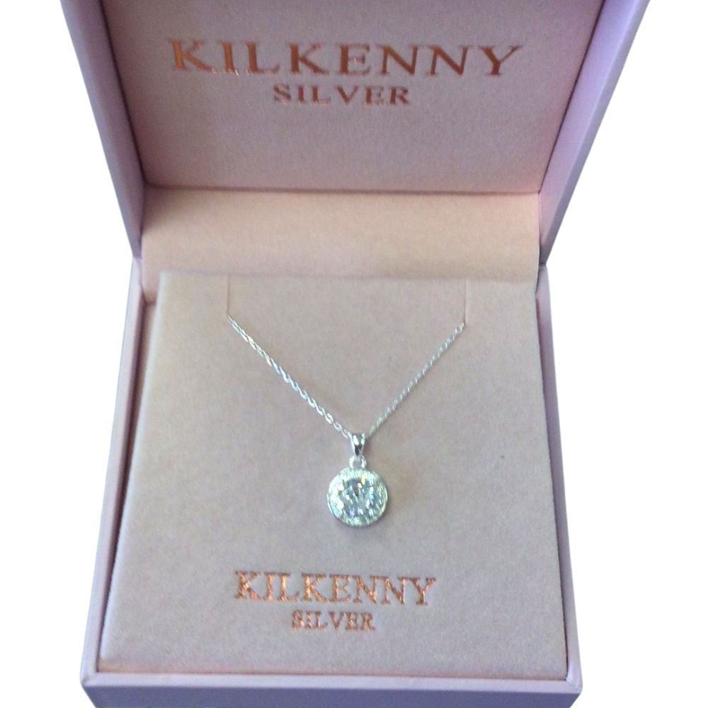 Kilkenny Silver Silver Diamante Necklace  Sterling silver pendant with clear coloured stones on 18 inch chain.