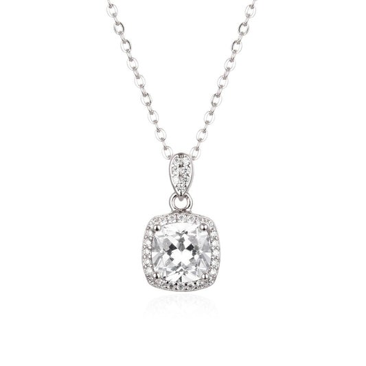 Silver Square Diamante Necklace by Kilkenny Silver  Sterling silver square design necklace with cubic zirconia stones.