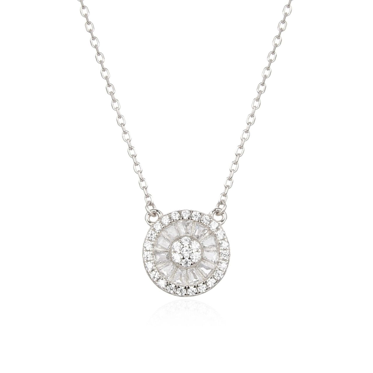 Silver Diamante Rosette Necklace by Kilkenny Silver  Sterling silver rosette necklace with cubic zirconia stones. The perfect piece to elevate any style.