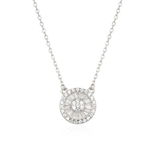 Silver Diamante Rosette Necklace by Kilkenny Silver  Sterling silver rosette necklace with cubic zirconia stones. The perfect piece to elevate any style.