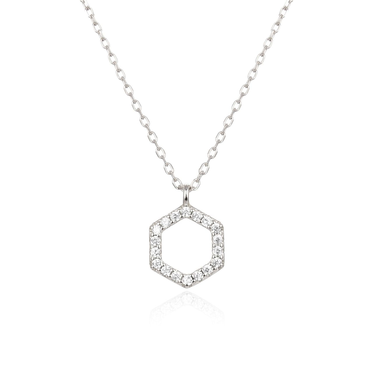 Silver Hexagonal Necklace by Kilkenny Silver  Sterling silver hexagonal necklace with cubic zirconia stones.
