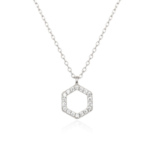 Silver Hexagonal Necklace by Kilkenny Silver  Sterling silver hexagonal necklace with cubic zirconia stones.