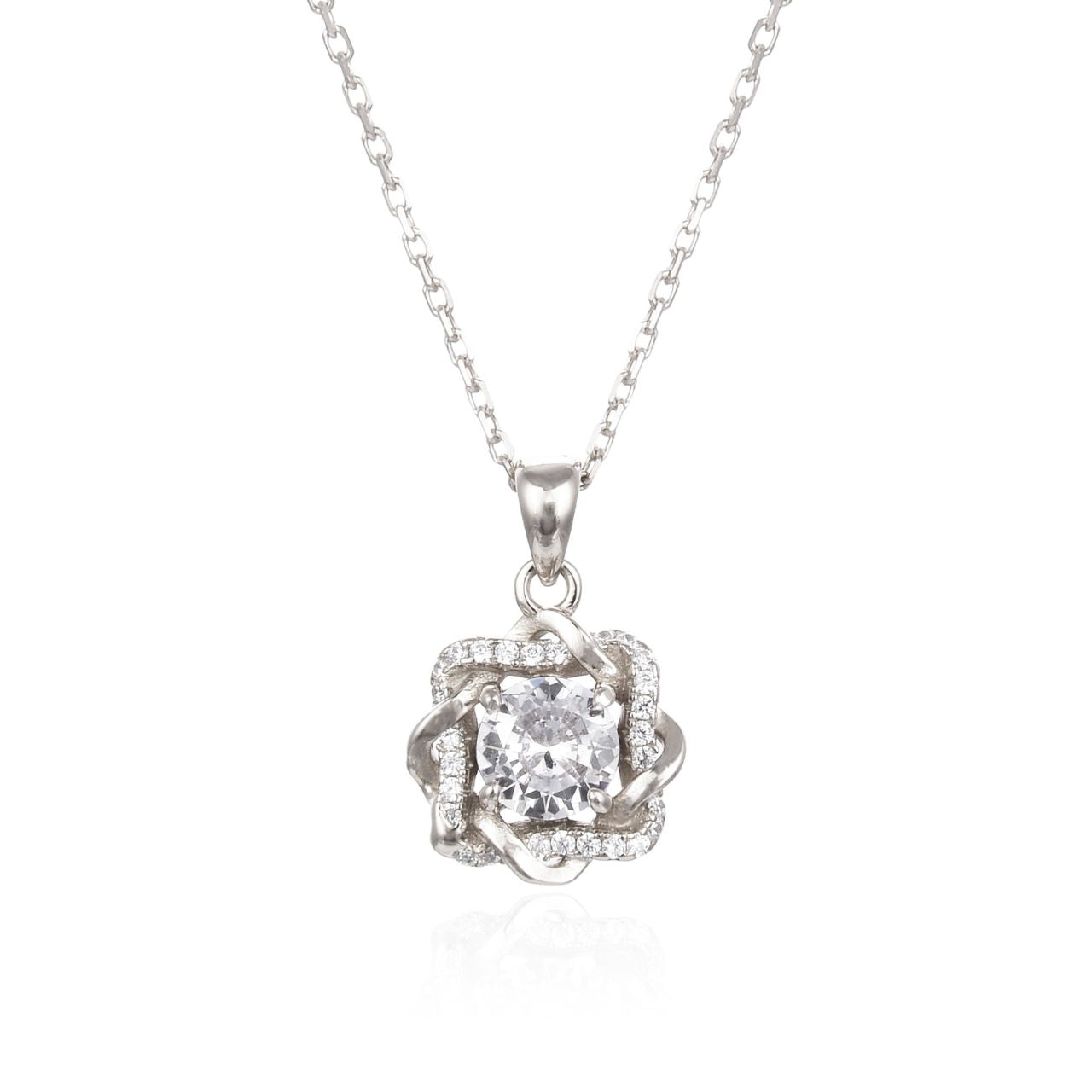 Silver Knot of Love Necklace by Kilkenny Silver  Sterling silver knot of love necklace with cubic zirconia stones.