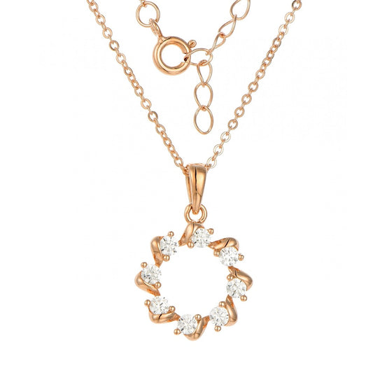 Kilkenny Silver Rose Gold Circle Necklace  Rose gold plated sterling silver necklace with clear coloured cubic zirconia stones.