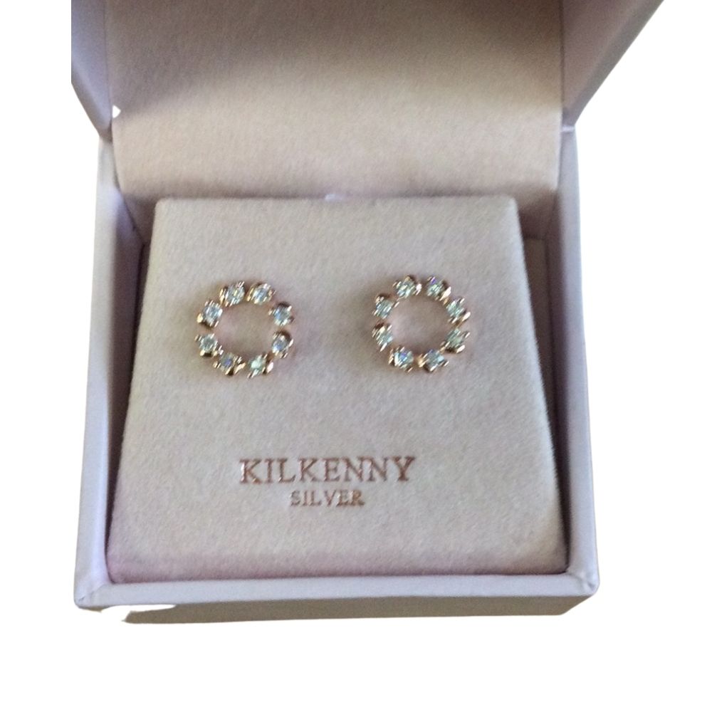 Rose Gold CZ Circle Stud Earrings  Rose gold plated sterling silver stud earring with clear coloured cubic zirconia stones.
