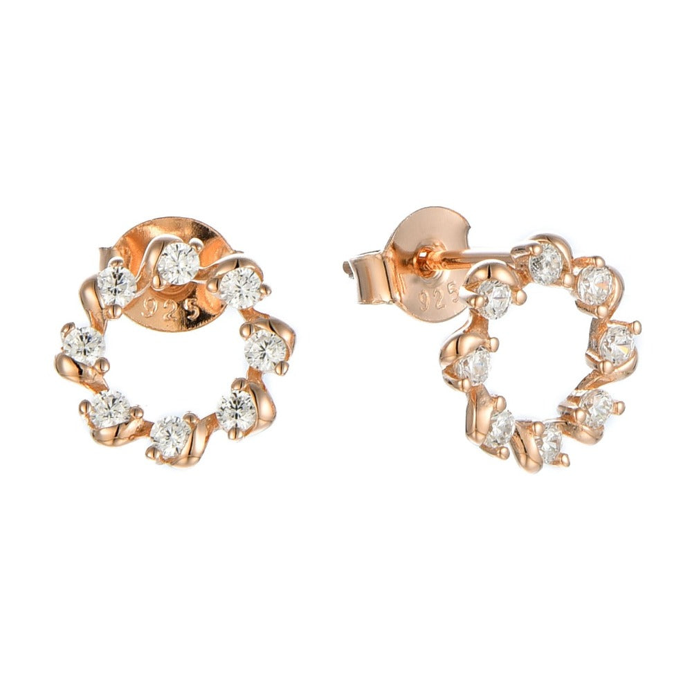 Rose Gold CZ Circle Stud Earrings  Rose gold plated sterling silver stud earring with clear coloured cubic zirconia stones.