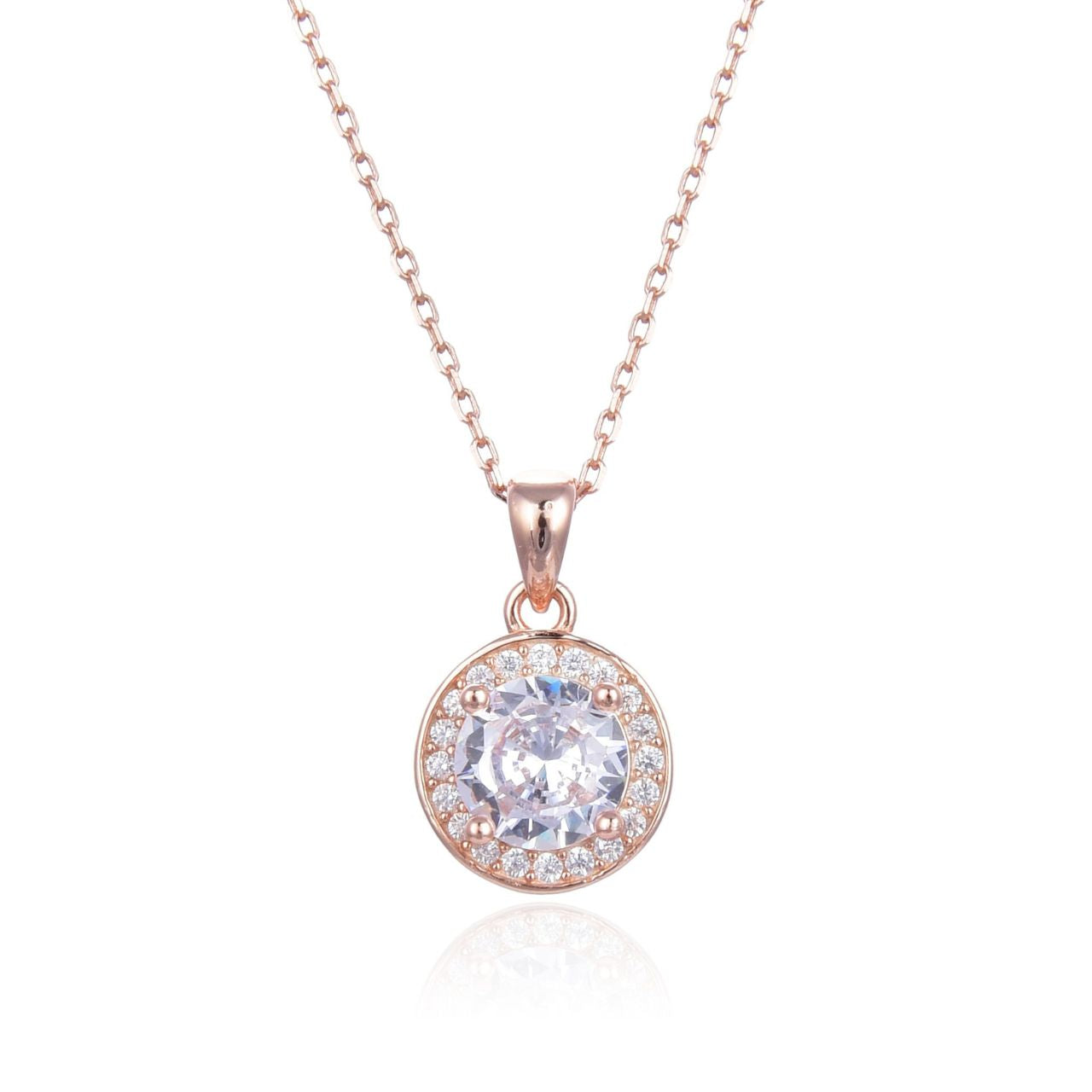 Rose Gold Diamante Necklace by Kilkenny Silver  Sterling silver pendant with clear coloured stones on 18 inch chain.