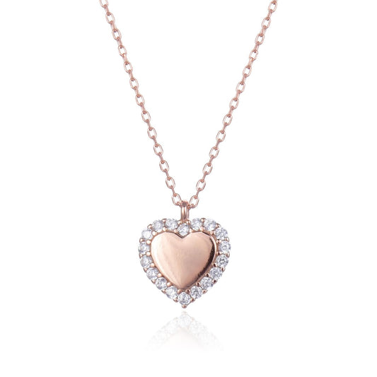 Rose Gold Glistening Heart Necklace by Kilkenny Silver  Rose gold plated sterling silver heart necklace with a cubic zirconia outline.